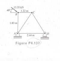 13.35 kN
40°
1.22 m
B
1.83 m
\D
2,44 m
Figure P4.137
