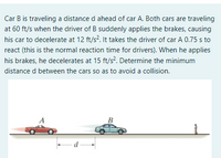 Answered: Car B Is Traveling A Distance D Ahead… | Bartleby