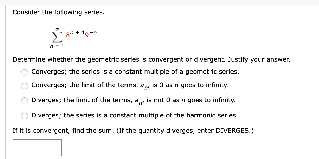 Answered Consider The Following Series 00 5 8n… Bartleby