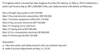 PT Angkasa which is located at Jalan Angkasa Pura No.234 Jakarta, on May 1, 2019 established a
petty cash fund as big as IDR 1,500,000. Petty cash disbursement with details as following :
May 2 Bought Aqua gallons IDR 150.000
May 5 Pay cost internet subscription IDR 350.000
May 7 Purchase equipment office IDR 278.000
May 9 Pays account electricity IDR 450.000
May 10 Charging petty cash back
May 15 Paying phone IDR 580,000
May 18 Fee consumption meeting IDR 500,000
May 25 Photocopy fee IDR 150.000
Requested :
a. Take note petty cash disbursement with use method imprest !
b. make it journal adjustment on May 31, 2019!
