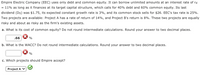 Empire Electric Company (EEC) uses only debt and common equity. It can borrow unlimited amounts at an interest rate of rd
= 11% as long as it finances at its target capital structure, which calls for 40% debt and 60% common equity. Its last
dividend (Do) was $1.75, its expected constant growth rate is 3%, and its common stock sells for $26. EEC's tax rate is 25%.
Two projects are available: Project A has a rate of return of 14%, and Project B's return is 8%. These two projects are equally
risky and about as risky as the firm's existing assets.
a. What is its cost of common equity? Do not round intermediate calculations. Round your answer to two decimal places.
.66
%
b. What is the WACC? Do not round intermediate calculations. Round your answer to two decimal places.
%
c. Which projects should Empire accept?
Project A V
