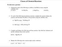 Answered: Classes of Chemical Reactions… | bartleby