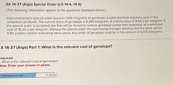 Answered: EX 14-37 (Algo) Special Order (LO 14-4,… | bartleby