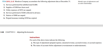 Answered: E3.6 (LO 2, 3, 4) Mendoza Company… | bartleby