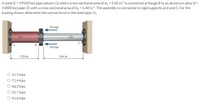 A steel [E = 59500 ksi] pipe column (1) with a cross-sectional area of A1 = 5.60 in.? is connected at flange B to an aluminum alloy [E =
15000 ksi] pipe (2) with a cross-sectional area of A2 = 4.40 in.?. The assembly is connected to rigid supports at A and C. For the
loading shown, determine the normal force in the steel pipe (1).
30 kips
(1)
B
30 kips
120 in.
144 in.
51.5 kips
O 71.4 kips
O 66.2 kips
O 55.7 kips
O 61.6 kips
