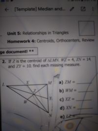 homework 4 centroids orthocenters review answers