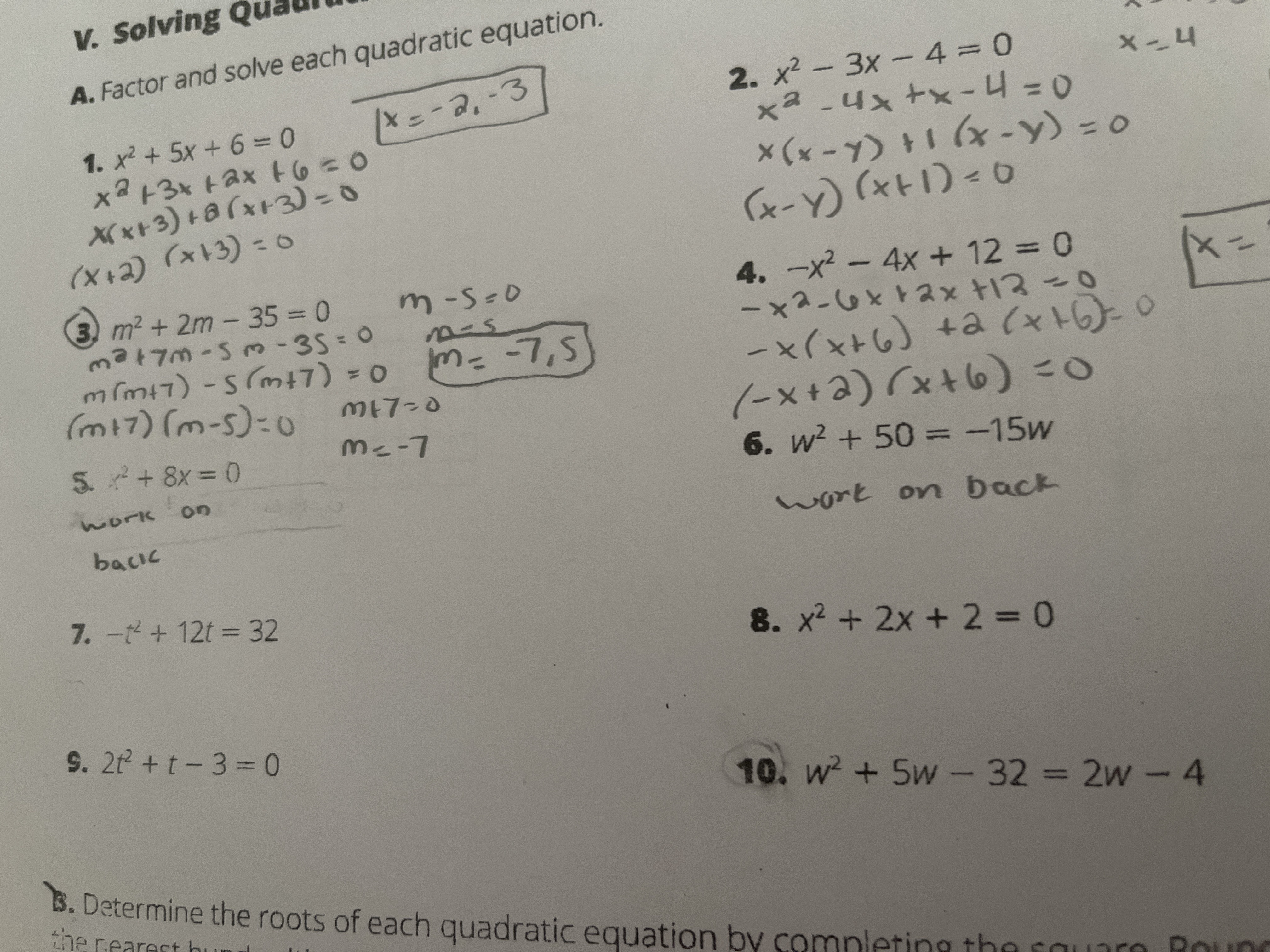 Answered V Solving Qu A Factor And Solve Each Bartleby