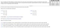 The table provides BMI statistics for random samples of men and women. It is assumed that the two samples are independent simple random samples from normally distributed populations, and the population standard deviations are not equal. Use a 0.05 significance level for testing.

**Sample Statistics:**
- **Male BMI**:
  - Mean (\(\overline{x}\)): 28.3994
  - Standard deviation (s): 7.554427
  - Sample size (n): 43

- **Female BMI**:
  - Mean (\(\overline{x}\)): 25.7349
  - Standard deviation (s): 5.885518
  - Sample size (n): 43

**Hypothesis Testing:**

a. **Test the claim that males and females have the same mean body mass index (BMI).**

**Null and Alternative Hypotheses Options:**
- **A.** 
  - \(H_0: \mu_1 \geq \mu_2\)
  - \(H_1: \mu_1 < \mu_2\)

- **B.**
  - \(H_0: \mu_1 \neq \mu_2\)
  - \(H_1: \mu_1 < \mu_2\)

- **C.**
  - \(H_0: \mu_1 = \mu_2\)
  - \(H_1: \mu_1 \neq \mu_2\)

- **D.**
  - \(H_0: \mu_1 = \mu_2\)
  - \(H_1: \mu_1 > \mu_2\)

**Calculations:**
- **t-test statistic:** [Input required; round to two decimal places]
- **P-value:** [Input required; round to three decimal places]

**Conclusion Options:**
- **A.** Reject the null hypothesis. There is sufficient evidence to warrant rejection of the claim that men and women have the same mean BMI.
- **B.** Fail to reject the null hypothesis. There is sufficient evidence to warrant rejection of the claim that men and women have the same mean BMI.
- **C.** Reject the null hypothesis. There is not sufficient evidence to warrant rejection of the claim that men and women have the same mean BMI.
- **D.** Fail to reject the null hypothesis. There is not