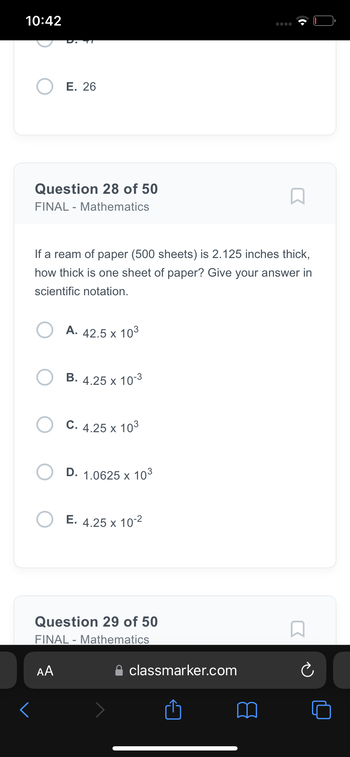 Answered: Question 28 Of 50 FINAL - Mathematics 口… | Bartleby