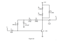 Vcc 15V
R4
1.2kΩ
R6
8.2kN
R5
1.8k2
Vo
R2
R3
20k2
C3
R1
C2
10µF
100 kQ
0.01µF
Vi
B = 150
10µF
Figure Q1
