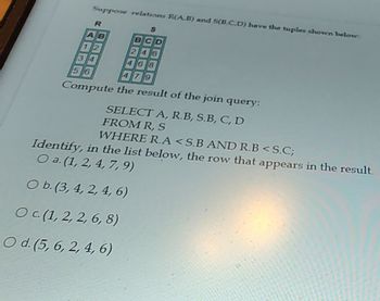 Answered: Suppose Relations R(A,B) And S(B,C,D)… | Bartleby