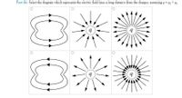 Part (b) Select the diagram which represents the electric field lines a long distance from the charges, assuming q = q2 + q1.
