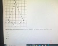 -13
12
-11-
10
9-
-7-
6-
5-
E
1-
-7
-6
-5 -4 3
-2
-1 0
2.
B
If each unit on the coordinate plane represents one mile, what is the total distance the truck travels on its route?
O 5
O 13
O38
41
Pause
O Type here to search
近
