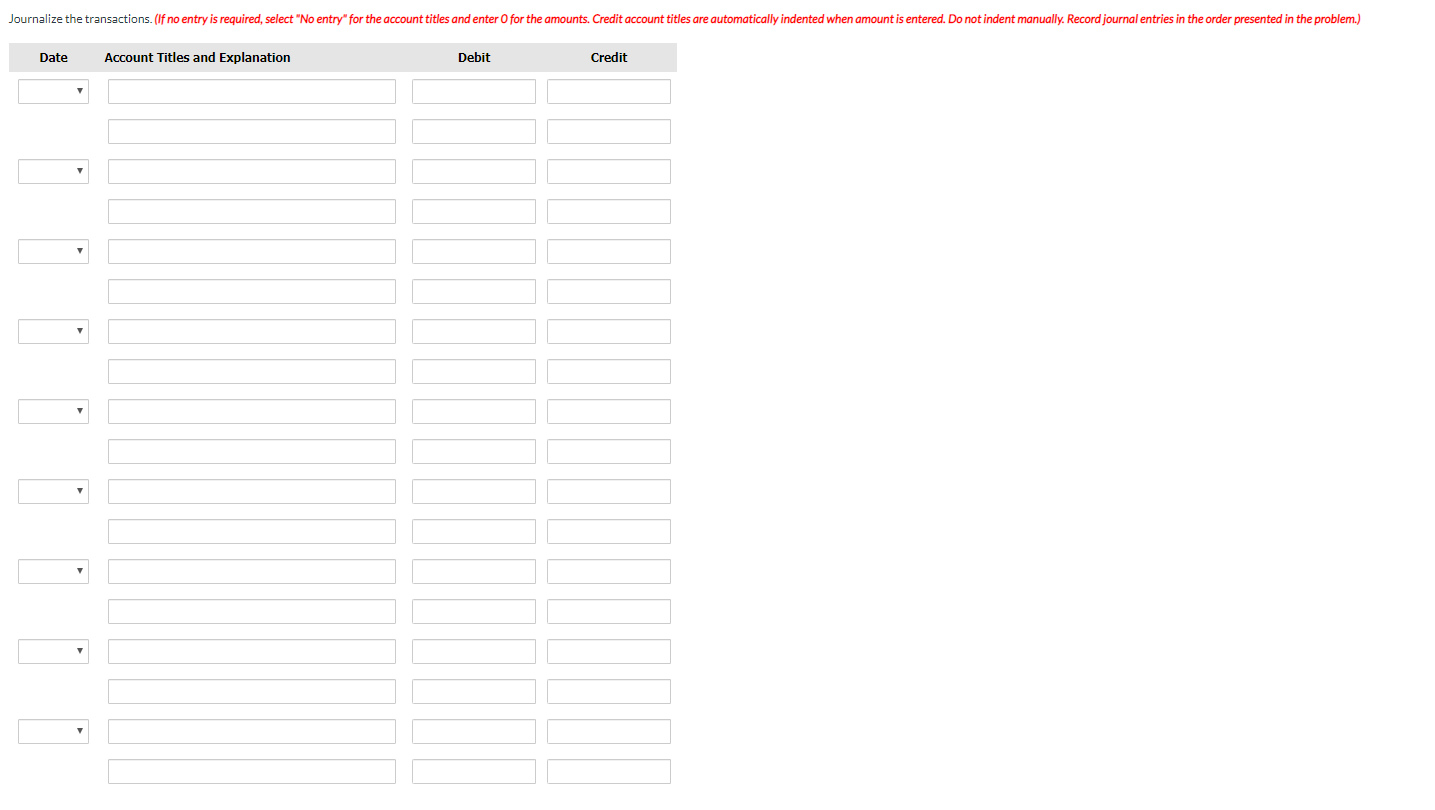 Answered: Journalize The Transactions. (If No… | Bartleby