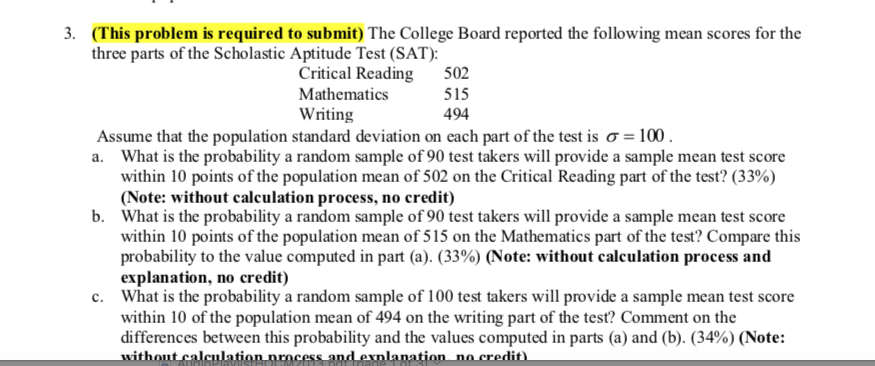 Answered: The College Board provided comparisons…