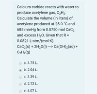 Answered Calcium carbide reacts with water to bartleby