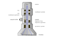 source
Ci
condenser system
C2
condenser aperture
sample holder
sample
objective lens
objective aperture
projector systern
imaging
