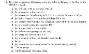 Answered: 1.6 Give State Diagrams Of DFAs… | Bartleby