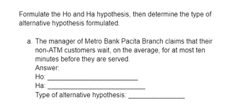 Answered Formulate the Ho and Ha hypothesis then determine the type 