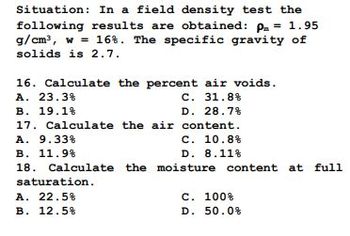 Answered: Situation: In A Field Density Test The… | Bartleby