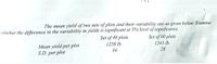 The mean yield of two sets of plots and their variability are as given below. Examine
whether the difference in the variability in yields is significant at 5% level of significance.
Set of 60 plots
Set of 40 plots
1258 lb.
1243 lb.
Mean yield per plot
S.D. per plot
34
28
