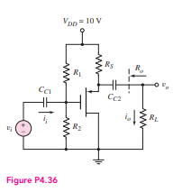 VDD-10 V
Ca
R₁
Rs
Се
Figure P4.36
R₂
RL