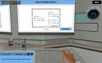 RADIO SERIES CIRCUIT
You need to put down the object
you're holding first
ВАСK
V = 2 V
R =
Ω
V3 = 6 V
=
mA
R3 =1 0
Ω
I3 =
V2 =
V
R2 =
Ω
12 =
mA
lo = 100 mA
Vo = 9 V
CONFIRM
DAY 1; 08:14
PROGRESS: 62% HE
Fill in the missing information on the screen.
> a
AAA È
o o o 8
▼ ▼ ▼ "
оо
