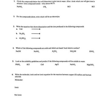 Answered: 1. Circle the compounds below that will… | bartleby