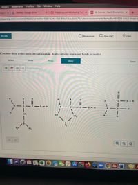 Profiles Tab
Window Help
History Bookmarks
urrayst x
L Starred - Google Drive
9 Preparing and Maintaining Your x
A My Course - Basic Biochemistr x
+
anlearning.com/courses/88da82a2-ed4e-42bf-a342-fbb181eaf3ce/5/nb73xh/tools/assessment/items/6a486586-b4c2-4ee8-b
93.5%
Resources
-x Give Up?
O Hint
Combine these amino acids into a tripeptide. Add or remove atoms and bonds as needed.
Select
Draw
Rings
More
Érase
+H
-H Reset Drawing
H
H
H
H
H
C - o-- H
N - C -C - 0 - H
C - O-- H
H
H.
CH,
H,C
H
CH,
H,C
CH,
10
W
