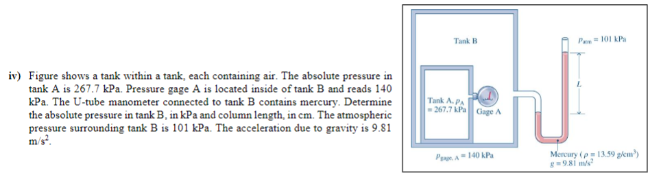 Answered: Tank B Pam= 101 KPa Iv) Figure Shows A… | Bartleby