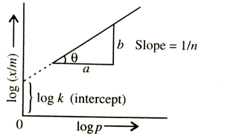 log (x/m)
0
0
b Slope = 1/n
a
log k (intercept)
logp