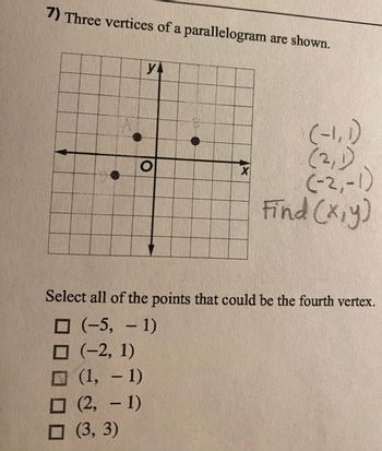 Answered: 7) Three vertices of a parallelogram are shown. YA ☐ (3, 3) O ...