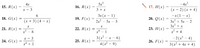 4x
5x?
-4x?
15. R(x)
16. R(x)
17. H(x)
X - 3
3 + x
(x – 2) (x + 4)
-x(1 – x)
3x + 5x
3 + x
6.
3x (x – 1)
18. G(x) :
19. F(x)
20. Q(x)
=
(x + 3) (4 – x)
2x?
5x - 3
21. R(x)
22. R(x)
23. H(х)
x - 8
x*
- 1
x2 + 4
3(x² – x – 6)
4(x – 9)
-2(x - 4)
3(x + 4x + 4)
* - 3
24. G(x)
25. R(x)
26. F(x)
x* + 1
