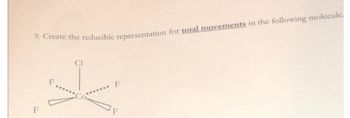 9. Create the reducible representation for total movements in the following molecule.
F