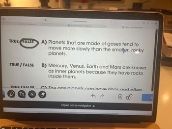 true or false the outer planets are mostly made of gas