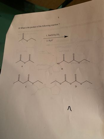 19 What is the product of the following reaction ?
3
A
5
C
1. NaOCH₂CH3
2. H₂O*
HO
B
л
D