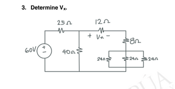 3. Determine Vx.
60V
25.0
M
4008
1252
M
+V+ -
24.0
-ში.
:24.n
24.0