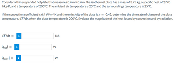 Answered: Consider a thin suspended hotplate that… | bartleby