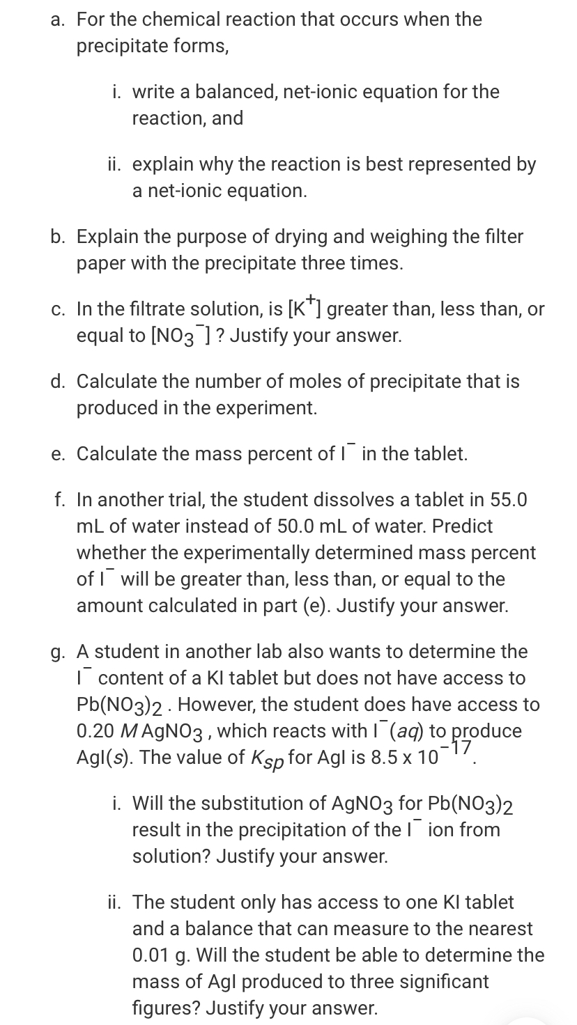 Answered Mass of KI tablet 0.425 g Mass of bartleby