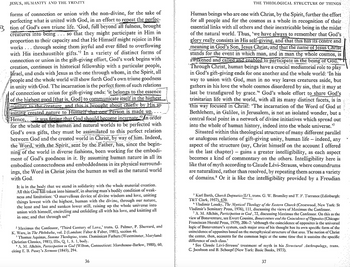 JESUS, HUMANITY AND THE TRINITY
forms of connection or union with the non-divine, for the sake of
perfecting what is united with God, in an effort to repeat the perfec-
3 tion of God's own triune life. 'God, full beyond all fulness, brought
creatures into being.
... so that they might participate in Him in
proportion to their capacity and that He Himself might rejoice in His
works... through seeing them joyful and ever filled to overflowing
with His inexhaustible gifts." In a variety of distinct forms of
connection or union in the gift-giving effort, God's work begins with
creation, continues in historical fellowship with a particular people,
Israel, and ends with Jesus as the one through whom, in the Spirit, all
people and the whole world will show forth God's own triune goodness
in unity with God. The incarnation is the perfect form of such relations
of connection or union for gift-giving ends: 'it belongs to the essence
of the highest good [that is, God] to communicate itself in the highest
manner to the creature, and this is brought about chiefly by His so
joining created nature to Himself that one Person is made up.
Hence, it was fitting that God should become incarnate In order
for the whole of the human and natural worlds to be perfected with
God's own gifts, they must be assimilated to this perfect relation
between God and the created world in Christ, by way of him. Indeed,
the Word, with the Spirit, sent by the Father, has, since the begin-
ning of the world in diverse fashions, been working for the embodi-
ment of God's goodness in it. By assuming human nature in all its
embodied connectedness and embeddedness in its physical surround-
ings, the Word in Christ joins the human as well as the natural world
with God.
It is in the body that we stand in solidarity with the whole material creation.
All this God has taken into himself, in sharing man's bodily condition of weak-
ness and limitation: 'O marvellous device of divine wisdom and love, uniting
things lowest with the highest, human with the divine, through our nature,
the least and last and sunken lower still, raising up the whole universe into
union with himself, encircling and enfolding all with his love, and knitting all
in one; and that through us!"+
Maximus the Confessor, "Third Century of Love,' trans. G. Palmer, P. Sherrard, and
K. Ware, in The Philokalia, vol. 2 (London: Faber & Faber, 1981), section 46.
Thomas Aquinas, Summa Theologiae, trans. Dominican Fathers (Westminster, Maryland:
Christian Classics, 1981), IIIa, Q. 1, A. 1, body.
A. M. Allchin, Participation in God (Wilton, Connecticut: Morehouse-Barlow, 1988), 60,
citing E. B. Pusey's Sermons (1845), 294.
36
THE THEOLOGICAL STRUCTURE OF THINGS
Human beings who are one with Christ, by the Spirit, further the effort
for all people and for the cosmos as a whole in recognition of their
essential links with all others and their inextricable being in the midst
of the natural world. Thus, 'we have always to remember that God's
glory really consists in His self-giving, and that this has its centre and
meaning in God's Son, Jesus Christ, and that the name of Jesus Christ
stands for the event in which man, and in man the whole cosmos, is
awakened and called and enabled to participate in the being of God.”
Through Christ, human beings have a crucial mediatorial role to play
in God's gift-giving ends for one another and the whole world: 'In his
way to union with God, man in no way leaves creatures aside, but
gathers in his love the whole cosmos disordered by sin, that it may at
last be transfigured by grace." God's whole effort to share God's
trinitarian life with the world, with all its many distinct facets, is in
this way focused in Christ: 'The incarnation of the Word of God at
Bethlehem, in Galilee, in Jerusalem, is not an isolated wonder, but a
central focal point in a network of divine initiatives which spread out
into the whole of human history, indeed into the whole universe."
Situated within this theological structure of many different parallel
or analogous relations of gift-giving unity, human life - indeed, any
aspect of the structure (say, Christ himself on the account I offered
in the last chapter) - gains a greater intelligibility, as each aspect
becomes a kind of commentary on the others. Intelligibility here is
like that of myth according to Claude Lévi-Strauss, where conundrums
are naturalized, rather than resolved, by repeating them across a variety
of domains. Or it is like the intelligibility provided by a Freudian
Karl Barth, Church Dugmatics II/1, trans. G. W. Bromiley and T. F. Torrance (Edinburgh:
T&T Clark, 1957), 670.
"Vladimir Lossky, The Mystical Theology of the Eastern Church (Crestwood, New York: St
Vladimir's Seminary Press, 1976), 111, discussing the views of Maximus the Confessor.
A. M. Allchin, Participation in God, 72, discussing Maximus the Confessor. On this as the
view of Bonaventure, see Ewert Cousins, Bonaventure and the Coincidence of Opposites (Chicago:
Franciscan Herald Press, 1979), 206-7: 'although the coincidence of opposites is the universal
logic of Bonaventure's system, each major area of his thought has its own specific form of the
coincidence of opposites based on the metaphysical structure of that area. The notion of Christ
the center, then, accounts for the common logic at the same time that it sustains the specific
difference of each class."
* See Claude Lévi-Strauss' treatment of myth in his Structural Anthropology, trans.
C. Jacobson and B. Schoepf (New York: Basic Books, 1973).
37