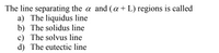 The line separating the a and (a+ L) regions is called
a) The liquidus line
b) The solidus line
c) The solvus line
d) The eutectic line
