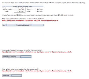 Answered: The balance sheet for Quinn Corporation… | bartleby