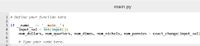 ```python
# Define your function here

if __name__ == '__main__':
    input_val = int(input())
    num_dollars, num_quarters, num_dimes, num_nickels, num_pennies = exact_change(input_val)

    # Type your code here.
```

This script is written in Python. It begins by defining a function header placeholder with a comment. When executed, the script checks if it is running as the main program (`if __name__ == '__main__':`). 

1. **Input Prompt**: It prompts the user for input and converts this input into an integer with `input_val = int(input())`.
2. **Function Call and Unpacking**: The script seems to call a function named `exact_change`, passing `input_val` as an argument. This function is expected to return multiple values that are unpacked into `num_dollars`, `num_quarters`, `num_dimes`, `num_nickels`, and `num_pennies`.
3. **Comment Placeholder**: The comment `# Type your code here.` suggests a placeholder for additional code to be added, likely to display or use the variables obtained from the `exact_change` function.