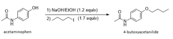 acetaminophen
OH
1) NaOH/EtOH
2)
(1.2 equiv)
(1.7 equiv)
4-butoxyacetanilide