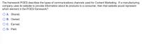 The framework POES describes the types of communications channels used for Content Marketing. If a manufacturing
company uses its website to provide information about its products to a consumer, then that website would represent
which element in the POES framework?
A. Shared.
B. Owned.
O C. Earned.
D. Paid.
