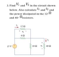 Answered: 3. Find V1 and V2 in the circuit shown… | bartleby