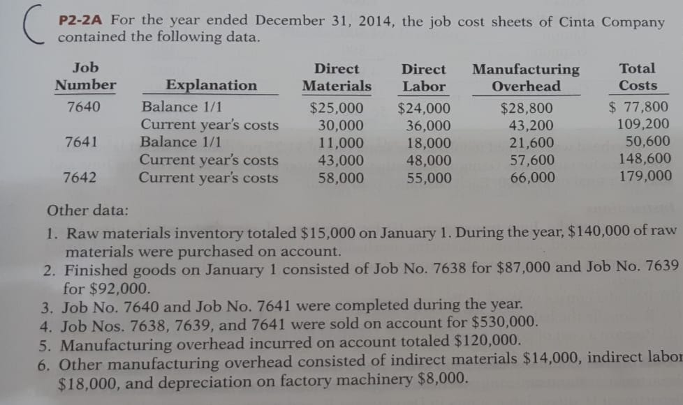 Answered: P2-2A For the year ended December 31,… | bartleby