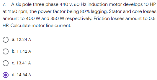 Solved 11. A three-phase, 6-pole, 10 HP, 400 Hz induction