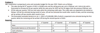 Problem 1:
ABC Corporation is preparing its sales and receivable budget for the year 2022. Details are as follows:
• The sales during the 4th quarter of 2021 is 30,000 units and the selling price per unit is P500 per unit. Units to be sold is
forecasted to increase by 5% per quarter while the sales price for 2022 will be 2% higher than the previous P500 per unit.
• Of the sales per quarter, 55% are cash sales while the remaining credit sales. The credit sales are expected to be settled as
follows: 5/9 will be collected during month of sales, 3/9 will be collected the month after month of sales, and the remaining
will be written off two months after month of sale.
The forecasted receivable balance on Jan. 1, 2022 is P3,500,000, 90% of which is expected to be collected during the first
quarter while the remaining will be written off during the second quarter of 2022.
Required:
1' Quarter
2nd Quarter
3rd Quarter
4th Quarter
Sales
1.
2.
3.
4.
Receivable balance as of the end of
5.
6.
7.
8.
Cash collections
9.
10.
11.
12.
