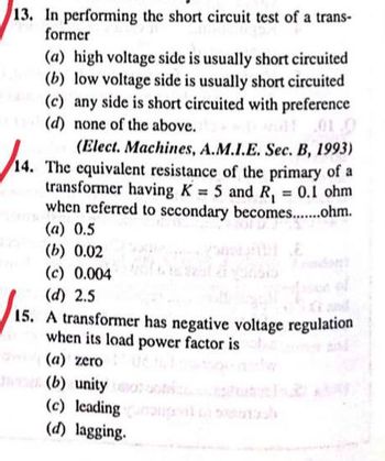 Answered: 13. In performing the short circuit… | bartleby